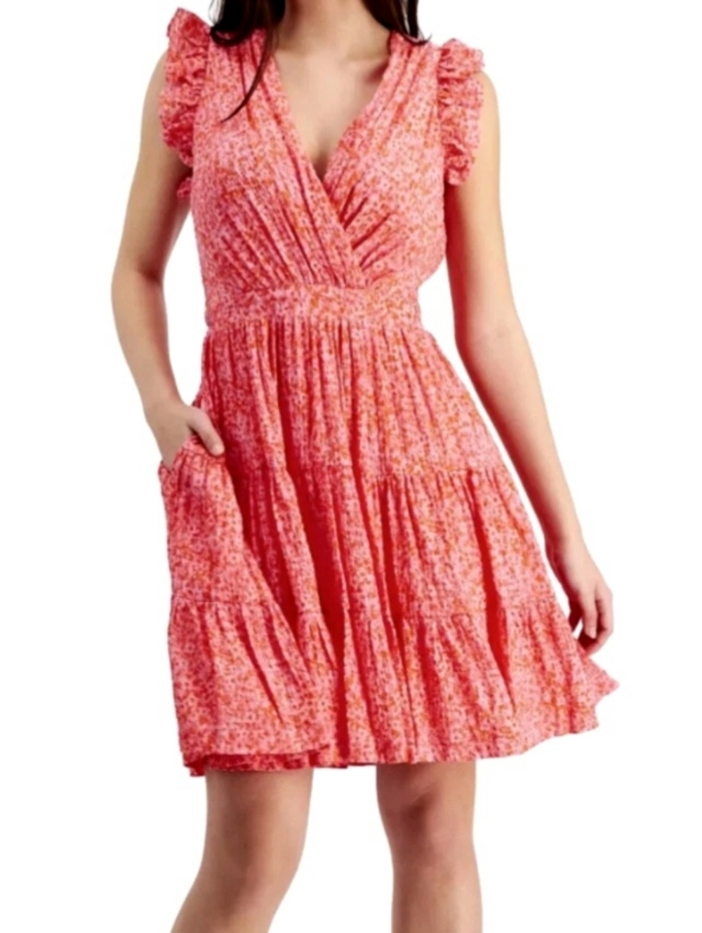 Rachel Zoe Coral Sun Dress Flutter Sleeves